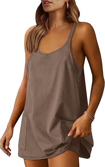 Women Athletic Dress Summer Tennis Workout Active Sports Mini Romper Dress Built in Shorts Travel Vacation Clothes