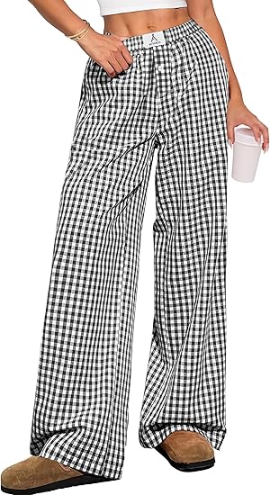 Womens Striped Gingham Pants 2025 Pajama Lounge Boxer Pants Cute Comfy PJ Bottoms with Pockets Fall Y2K Outfits